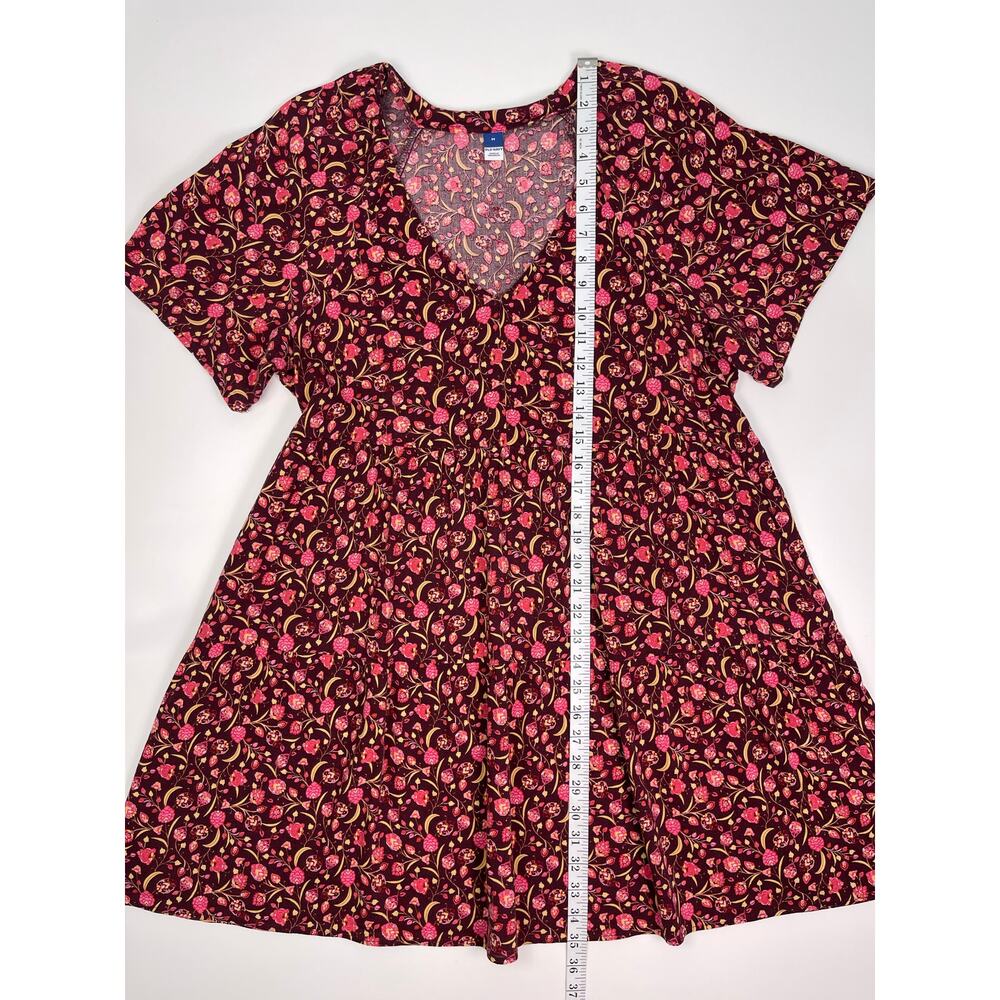 Old Navy Burgundy Floral V Neck Short Sleeve Swing Dress Size Medium - Picture 8 of 10